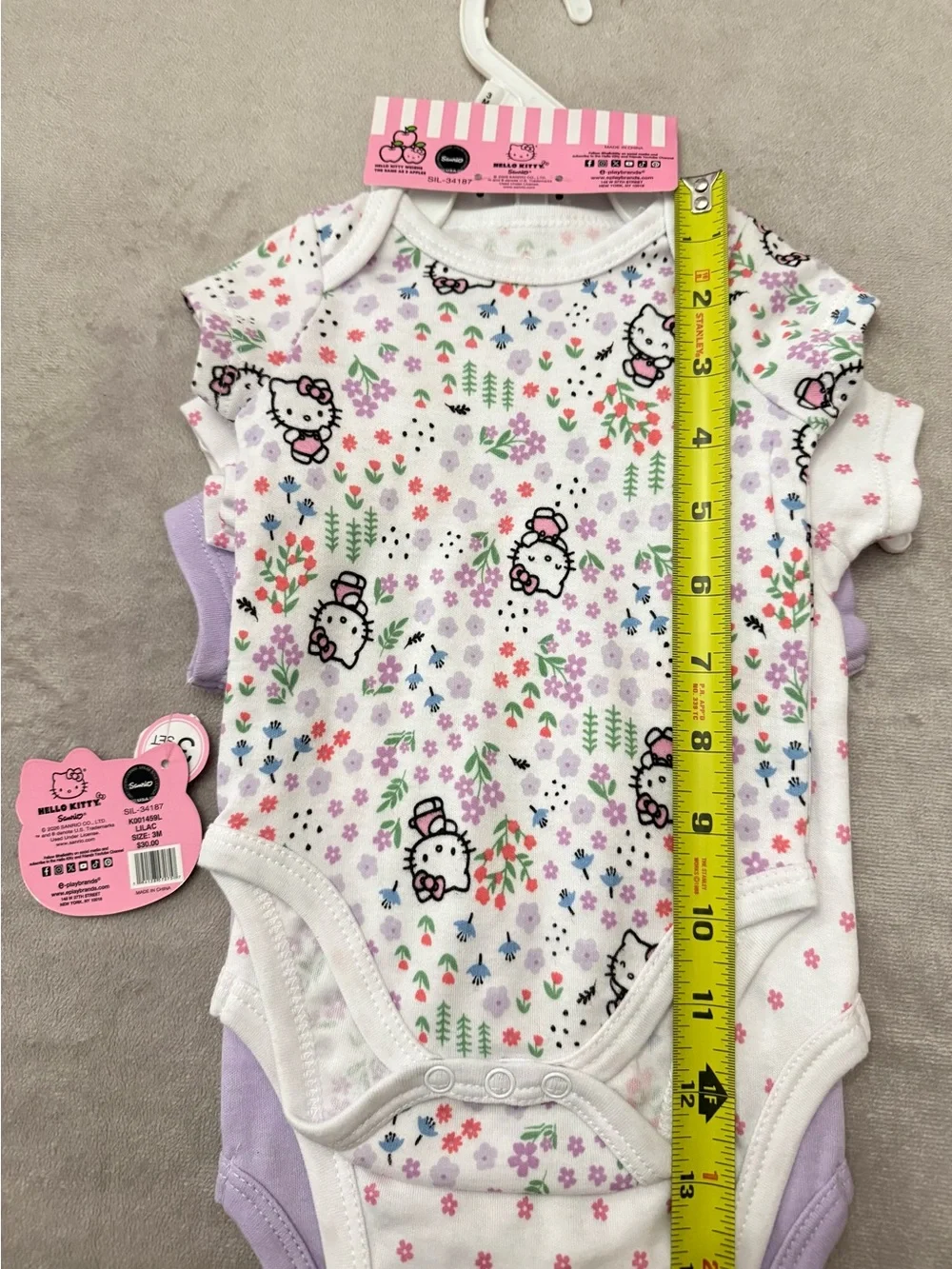 NWT Hello Kitty Sanrio Baby Bodysuits 3 Pack Lilac Purple Floral Set 3M